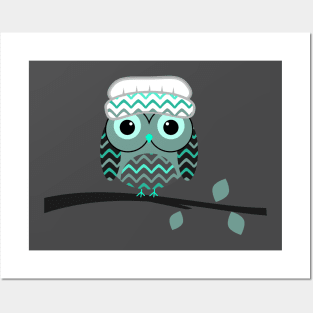 Cute owl on a branch Posters and Art